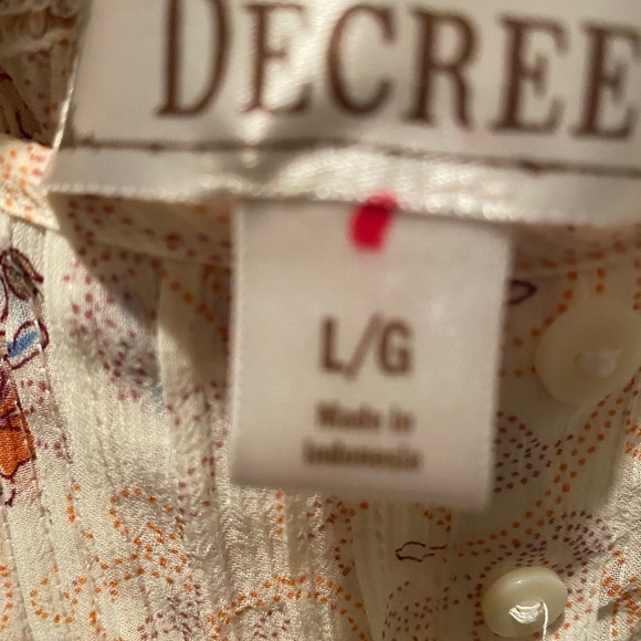 Decree Peasant Blouse Top Sheer Floral Junior's Large, Chest 34" - Picture 2 of 3